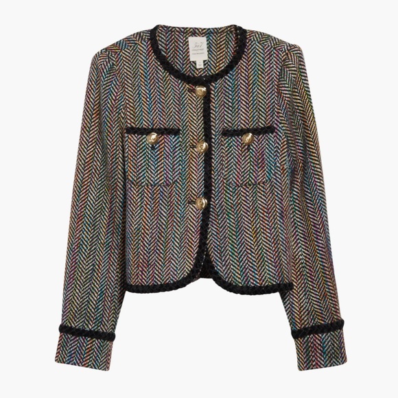 NWT Cinq a Sept 5a7 Mika Tweed Zanda Jacket - Black Multi Herringbone